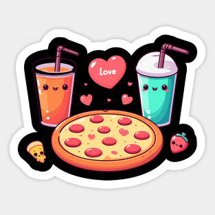 Pizza, Cola Drink and Milkshake in kawaii Style Art | Kawaii Food Lovers Sticker